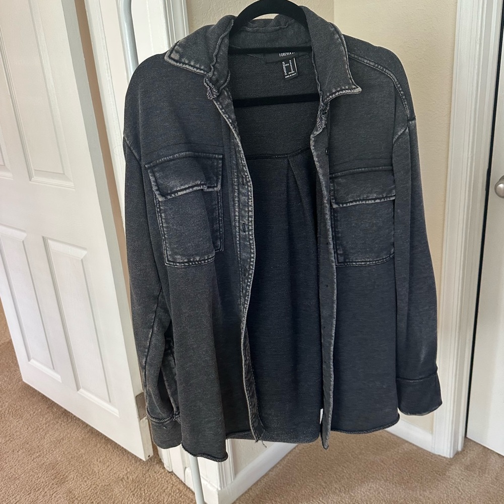Distressed Button Up Shacket